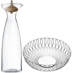 Georg Jensen Alfredo Breadbasket(L) & Carafe Ssmirror Glass Oak, Brotaufbewahrung, Silber