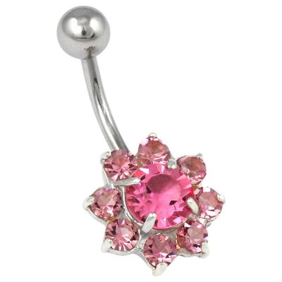 Bauchnabelpiercing FIRETTI "Schmuck Geschenk Piercing Silber 925 Körperschmuck Blume", rosa (lila, silber, 925, rosa, lila, rosa), Piercings, Damen, Silber 925 (Sterlingsilber), mit Kristall