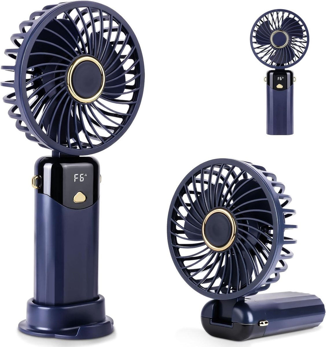 Draagbare handventilator voor tafelgebruik met basis - Donkerblauw