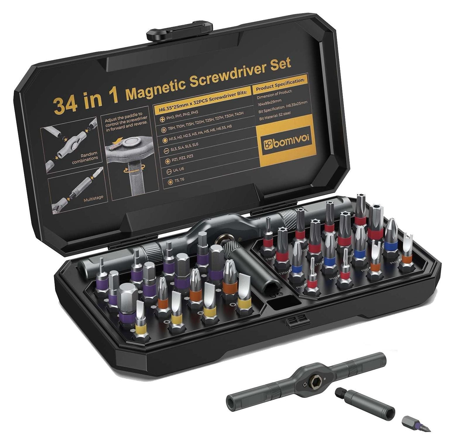 Omgoods 34 in 1 Magnetische Schroevendraaier Set - Zwart - Multibit Reparatie Tool Kit
