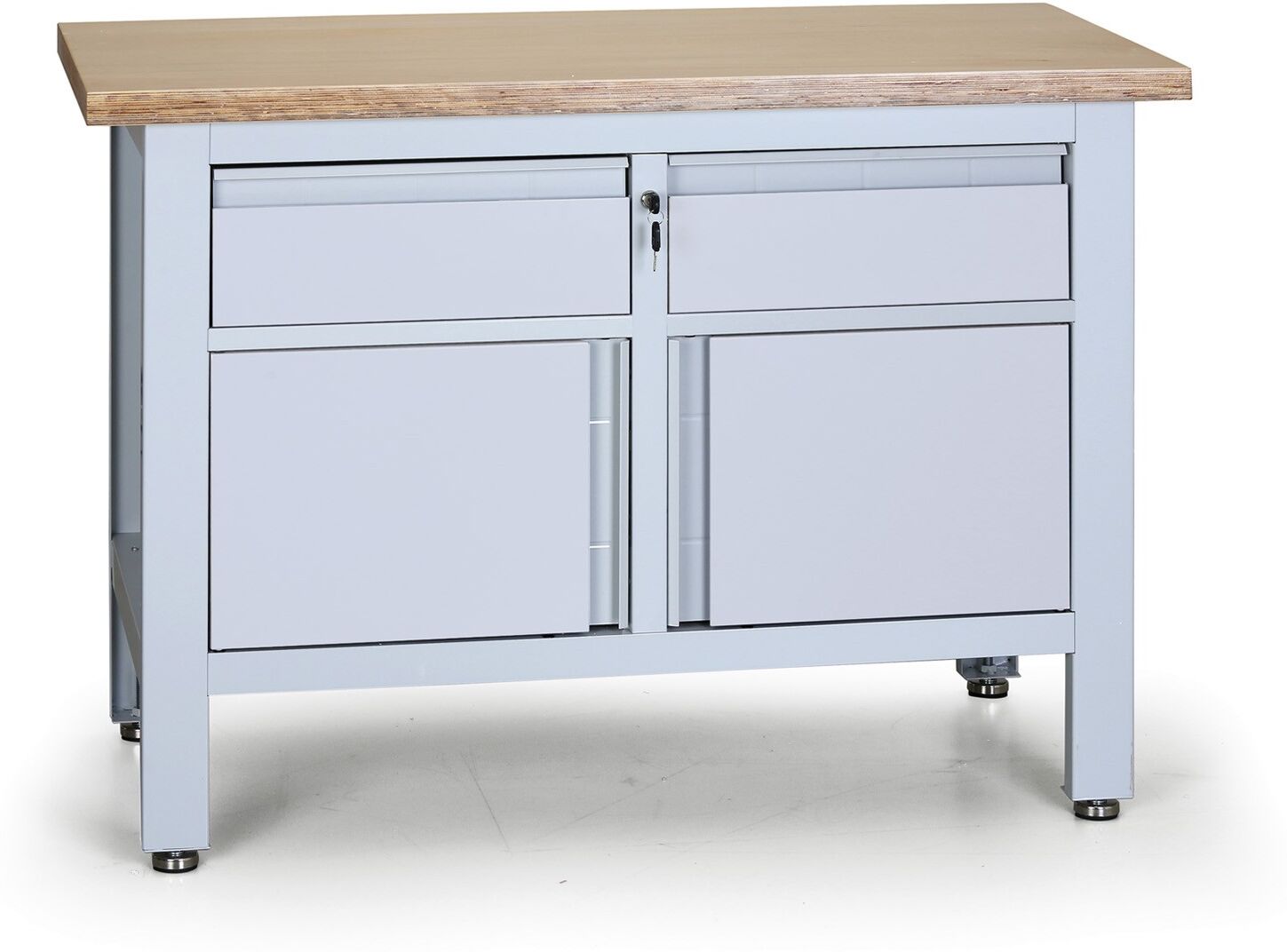 B2B Partner Werkstatttisch G6, 2 Schubladen, 2 Schränke, 1200 x 600 x 860 – 900 mm, grau