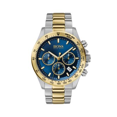 Chronograph BOSS "HERO", gold (silberfarben, blau), Armbanduhren, Herren, silberfarben-goldfarben, Chronograph, Quarzuhr, Armbanduhr, Herrenuhr, Edelstahlarmband, analog, Tag