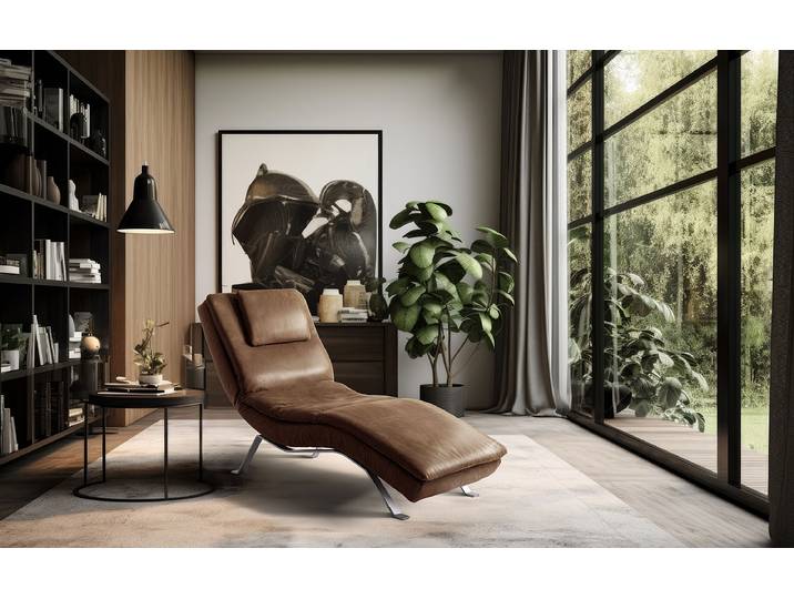 Relaxliege Kanan Braun Echtleder Arelia Silber 65 x 65 x 171cm
