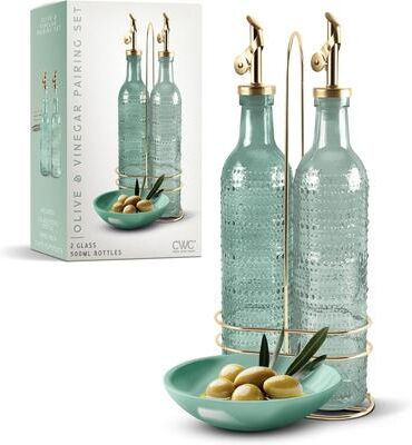 COOK WITH COLOR Glass Olive Oil Bottle Dispenser - 2 Pack- 17oz Oil and Vinegar Carafe Decanter