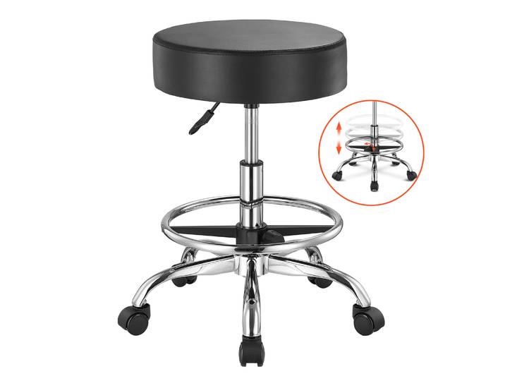 SucceBuy Tabouret roulant avec roulettes Capacité de poids de 450 lb Tabouret roulant rond Chaise réglable en hauteur pour Salon Spa Clinique de tatouage
