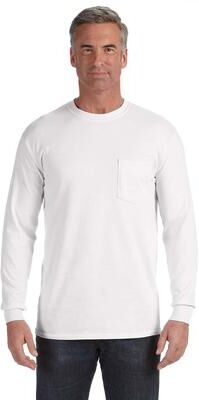 Comfort Colors C4410 Men's Garment-Dyed Heavyweight Long Sleeve Pocket T-Shirt in White size 3XL   Cotton 4410, CC4410