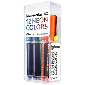 karin Brush-Pen 27C12 BrushmarkerPRO NEON Colors, farbig sortiert, Pinselspitze, 12 Stück