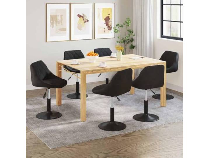 UYPTERF Esszimmerstühle 6 STK Drehbar Schwarz Samt Samtbezug, Stahlrahmen schwarz pulverbeschichtet, Gasdruckfeder, 360 Grad drehbar, Essbereich