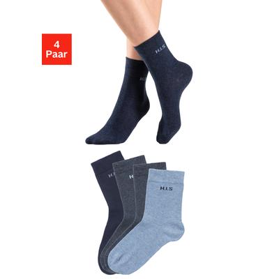 Socken H.I.S "Basic Damen Socken Strümpfe, mit Komfortbund Klassische Freizeitsocken", Damen, Gr. 39-42, blau (1x marine, 3x jeanstöne), Baumwolle, Baumwollmischung, Elasthan (LYCRA), Polyamid, unifarben, elastisch, Socken Socken, ohne...