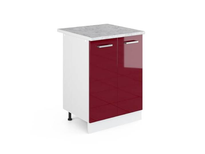Vicco Unterschrank R-Line, Bordeaux Hochglanz, 60 cm mit Türen, mit Arbeitsplatte, zur Aufbewahrung von Haushaltsutensilien und Reinigungsmitteln