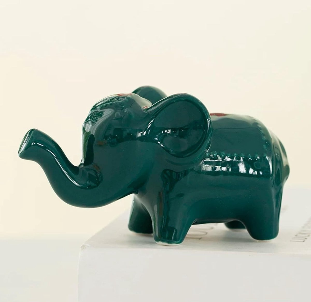 Keramische Olifant Handgemaakte Sculptuur Donkergroen 10 cm