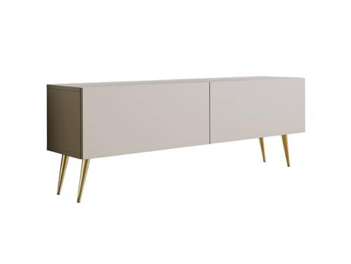 3xE Living TV-Lowboard mit Beinen 140 cm, 2 Türen, Kaschmir, goldene Beine, 140 x 32 x 52 cm
