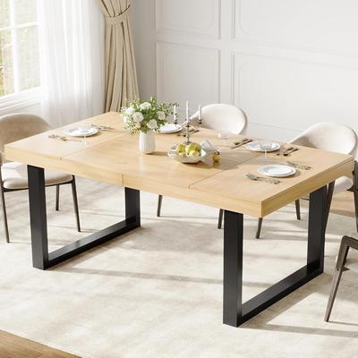 YUN "71"" Dining Table for 6-8, Wooden Table with Metal Legs"