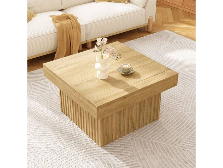 Table basse 79 x 79 x 46 cm - Plateau carré - Aspect bois - MDF + panneaux de particules - Naturel