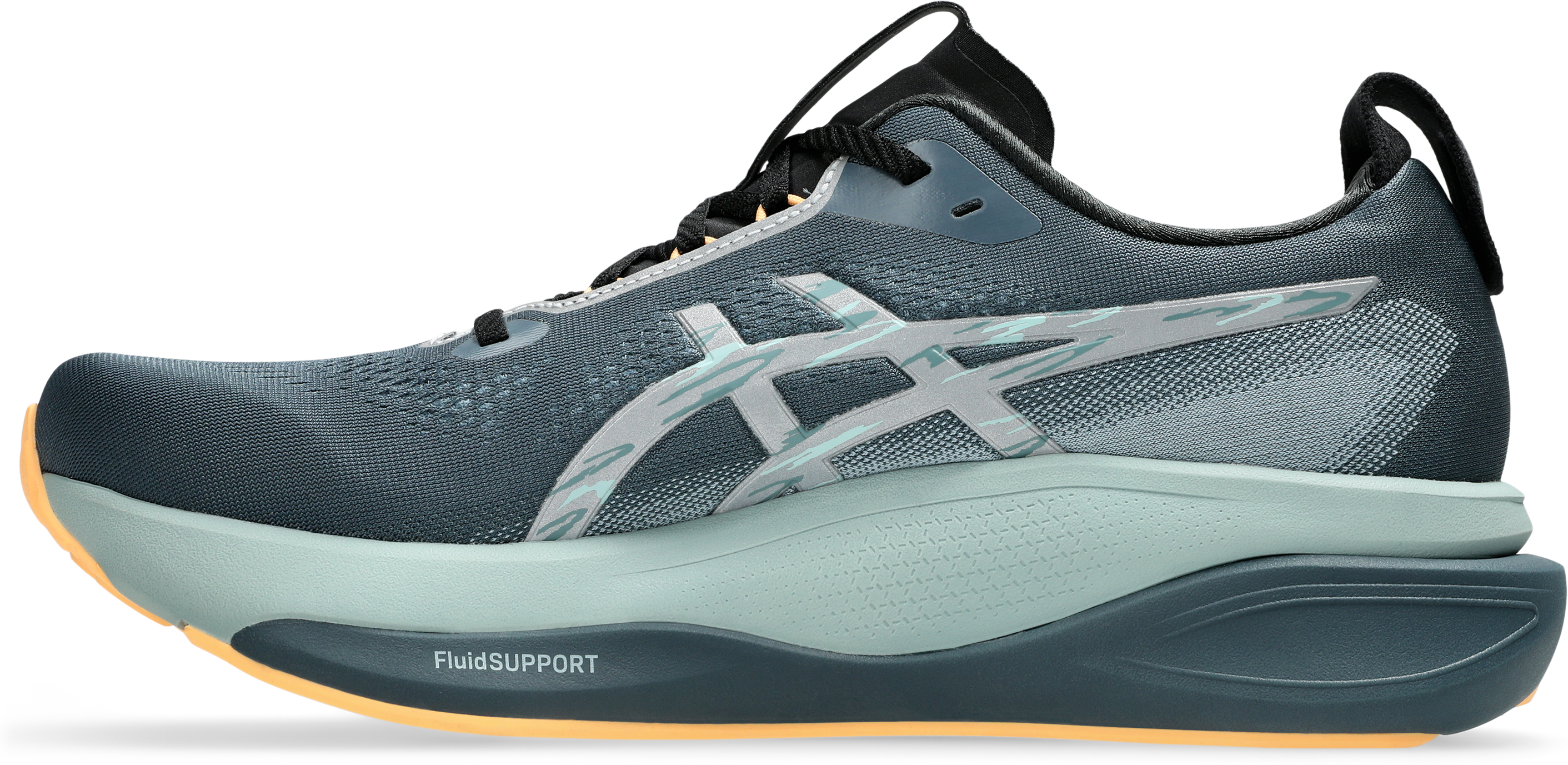 Laufschuh ASICS "GEL-KAYANO 33 LITE-SHOW", Herren, Gr. 46, blau (lite, show, orange glow), Synthetik, Schuhe Laufschuh, für mehr Stabilität - mit reflektierenden Details lite, show, orange glow 46
