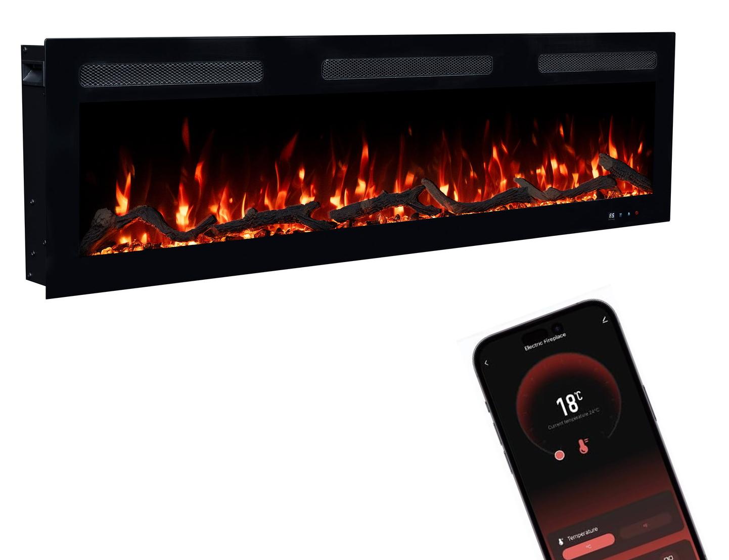 Glow Fire Elektrokamin 'Inside 127' | LED Wandkamin in schwarz mit Heizung (1800 W) | HxBxT: 35x127x12cm