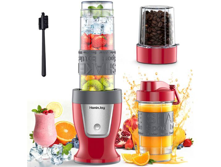HoninJoy Mixeur à smoothies 650 W, mixeur personnel pour milkshakes et smoothies avec gobelet broyeur et 2 gobelets portables sans BPA (20 oz + 14 oz), mixeur portable pour jus, appareil à smoothies pour cuisine