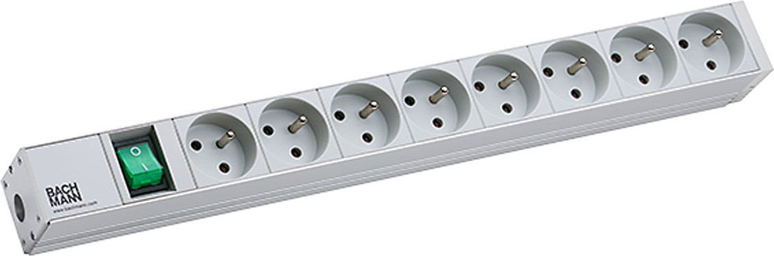 Bachmann 19-inch stekkerpaneel, 1HE, 8x UTE-aansluiting, 1x schakelaar, zilverkleurig