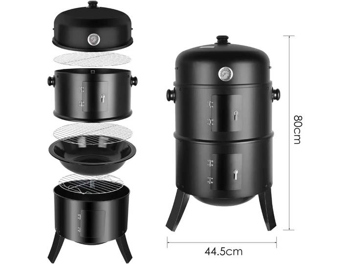 Smoker-Charcoal ic Therye.com multifonction avec crochets, 3 grilles pour les fêtes de cuisine en plein air, 3 en 1