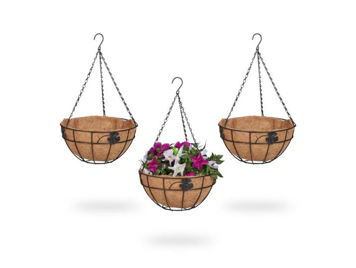 Relaxdays Blumenampel 3er Set Kokos