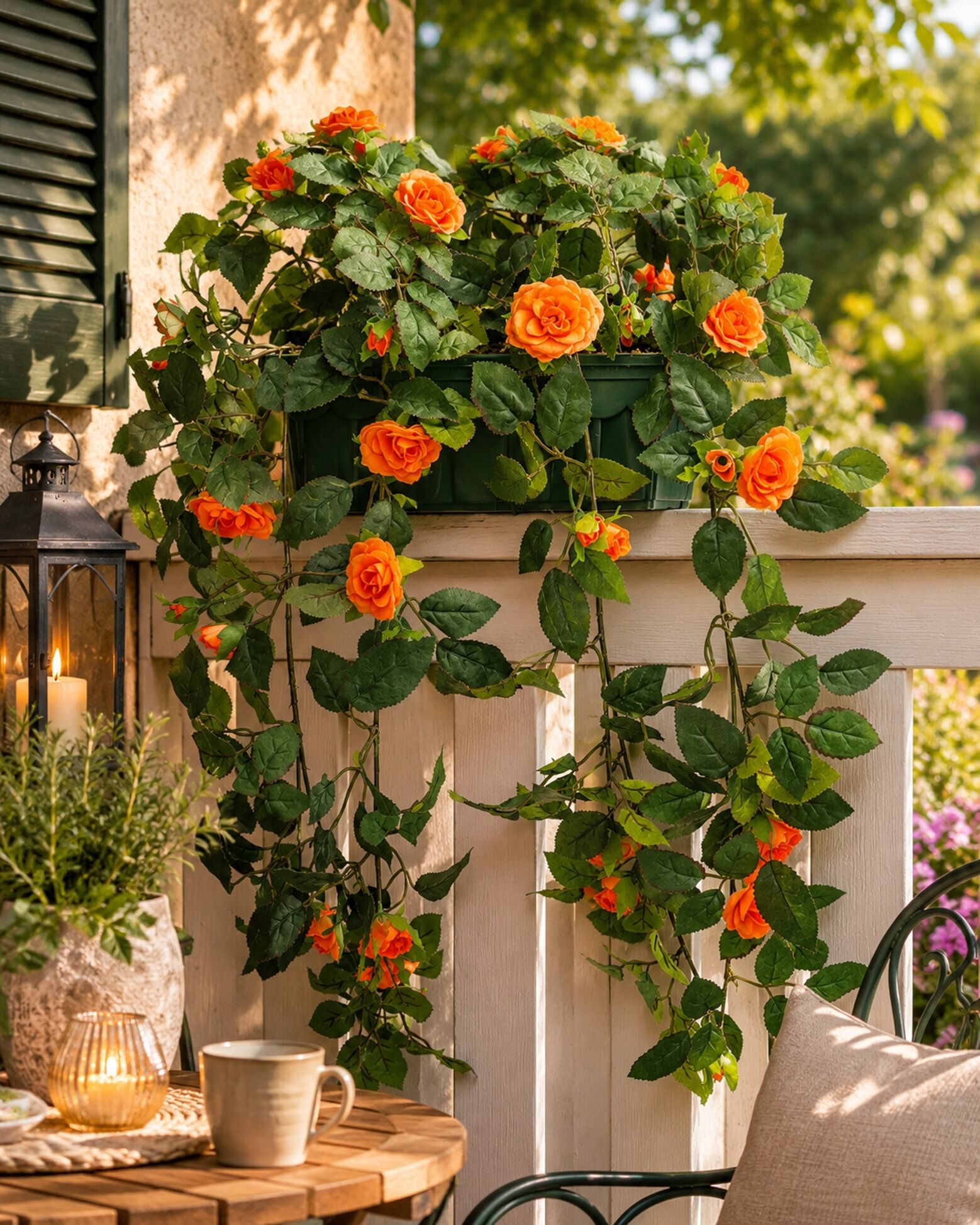 Kunstblume I.GE.A. "Künstlicher Wildrosen-Busch im Kasten 57cm Deko Rosen Kunstrosen", orange, B:30cm H:57cm T:25cm, Obermaterial: 90% Polyester, 10% sonstige Fasern, Kunstpflanzen, Kunstblume, Rosenbusch Wildrosen Kunstpflanze Blumen Hochzeitsdeko Blumen