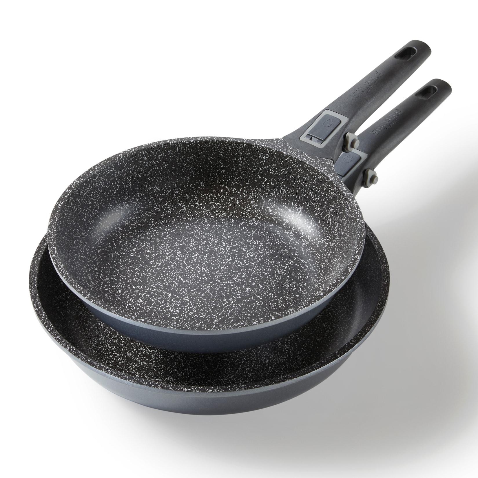 Stoneline SMART Pfannenset, 2-teilig, mit abnehmbarem Griff, Induktion, Aluguss, Pfanne mit echten Steinpartikeln beschichtet, Bratpfanne 28 cm und Bratpfanne 24cm
