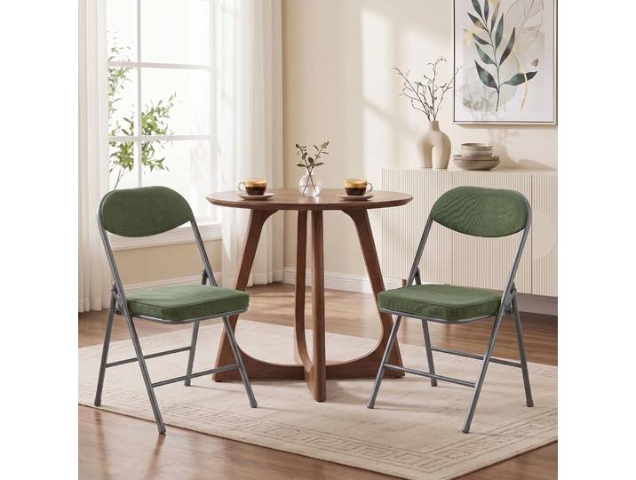 HOMCOM Chaises Pliantes Velours Vert Salle à Manger Lot de 2
