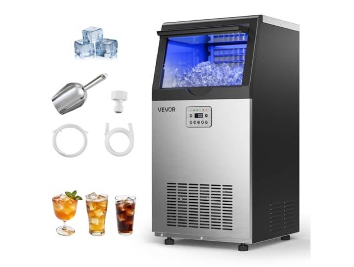 VEVOR Machine à Glaçons Commerciale\, Fabrique de Glaçons Rendement Élevé 45 kg/24 h avec Stockage de 14 kg\, pour Bar Café Restaurant Débit de Boissons\, avec Affichage LED et Fonction Autonettoyage