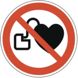 Verbotsschild als Symbol Verbot für Personen mit Herzschrittmacher nach ISO 7010