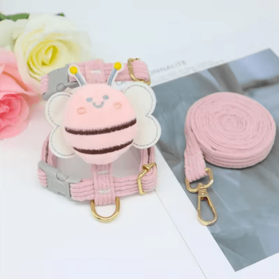 Inspire Picks Cute Bee Lightweight Cat Harness & Outdoor Leash Set pink l