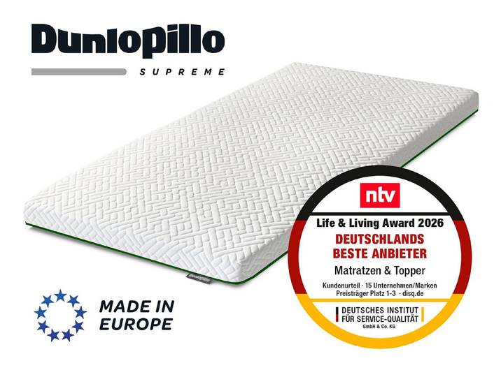 Dunlopillo, Topper Supreme, Premium Kaltschaumtopper, 90x200 & 140x200 cm, 7 cm hoch, Kaltschaum, Ideal für Personen mit Neigung zu nächtlichem Schwitzen