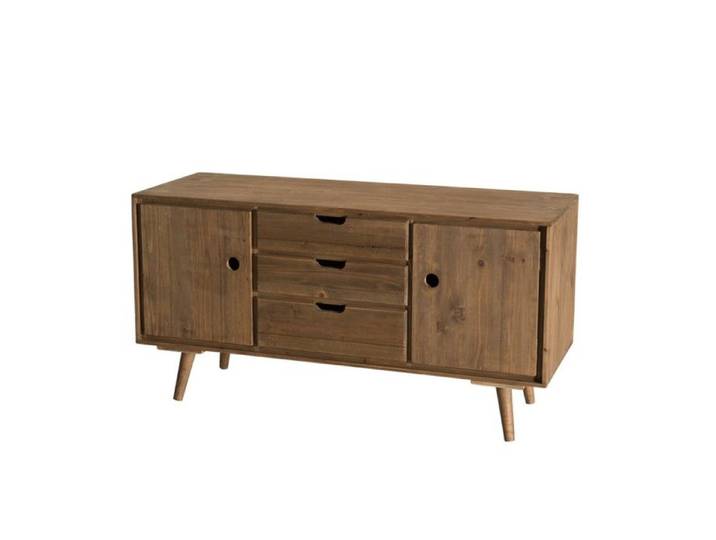 MACABANE ANDREW - Buffet scandi marron bois 2 portes 3 tiroirs Sapin