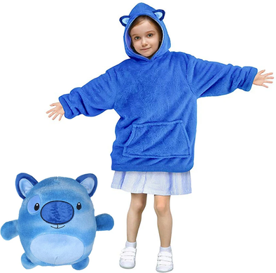 Playful Picks Ultra Soft Animal Plush Hoodie Convertible Stuffed Toy & Hoodie For Blue