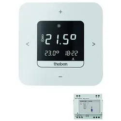 Theben 8139201 Digital-Uhrenthermostat, Wochenprogramm, Batterieversion, App-Bedienung möglich, Empfänger für DIN-Schiene RAMSES 813 top3 Set 1