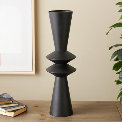 ARCILLA ELEMENTAL Black Metal Art Deco Fluted Decorative Vase