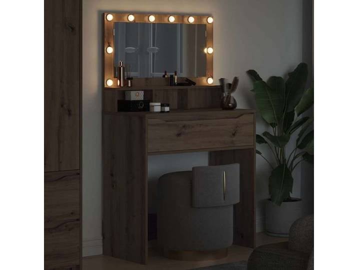Meuble Rangement - HAOSHOP - Tables de maquillage pour chambre avec tiroir Chêne artisanal&01_42055
