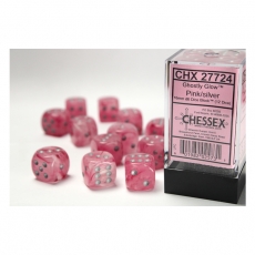 Chessex Würfel - 16mm - Ghostly Glow Pink/silver (Würfelset 12 x W6) 292851