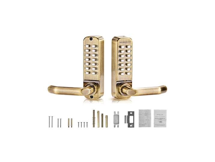 Serrure de porte mécanique sans clé SucceBuy, serrure de porte mécanique à 14 touches, poignée de serrure de porte à clavier mécanique, serrure double face