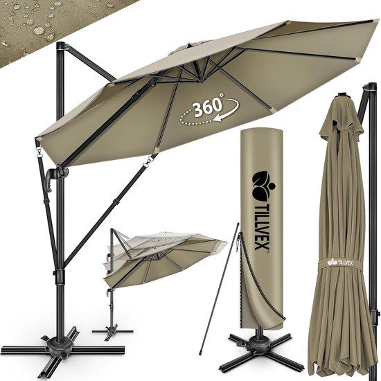 Sonnenschirm 330 cm - Inklusive Abdeckung und Windschutz - 360 Grad drehbar - Neigbar und 7-fach verstellbar