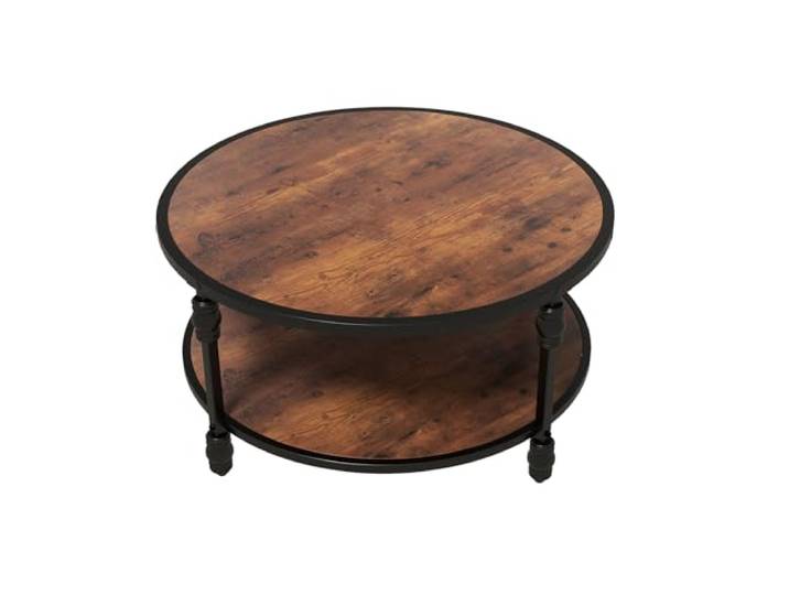 RBFGYIOP Runder 2-stufiger Couchtisch aus Holz mit Ablage – rustikaler Wohnzimmertisch im Industrie-Stil, stabiles Metallgestell, einfache Montage – Small 30.5 inch klassisch Farbe