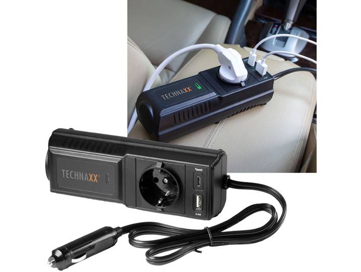 Kfz-Wechselrichter 12 auf 230 V mit 1 Steckdose & 2 USB Ladeports, 200/400 Watt