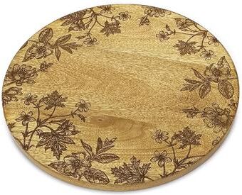 Melrose International Floral Etched Mango Wood Tray (Set of 2)