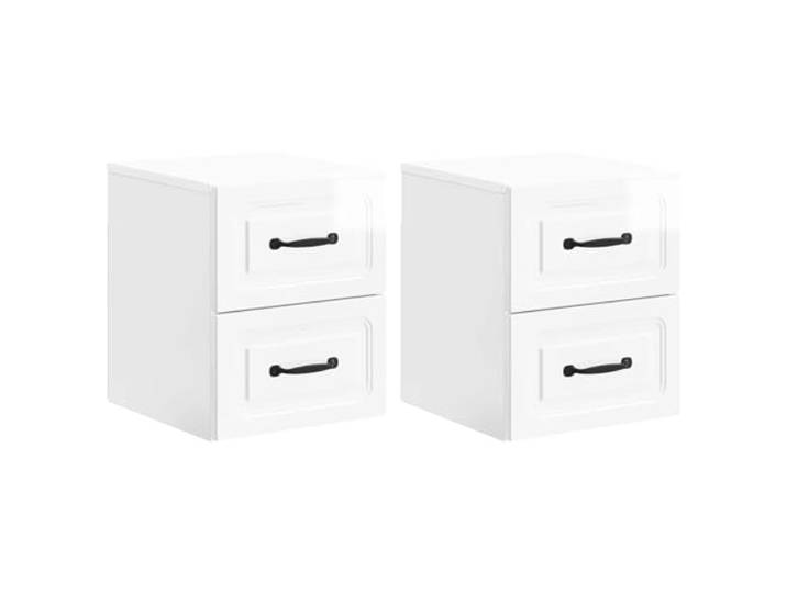 HGFDVCMR 2er Set Nachttisch Wandmontiert Hochglanz Weiß 34,5x33x40cm Platzsparende Nachtkommoden im 2er Set für Schlafzimmer und Gästezimmer aus robustem Holzwerkstoff mit Stauraum.