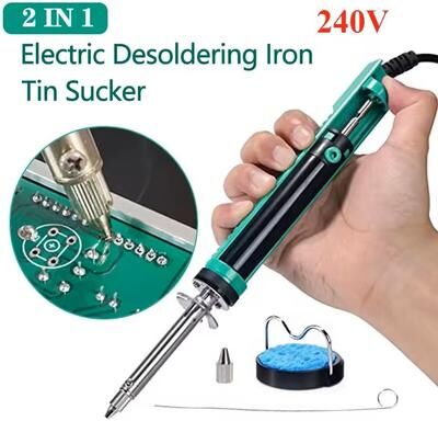 Uplift Essentials Electric Vacuum Desoldering Iron Tool Set For Soldering Repair With Suction Pump ukplug