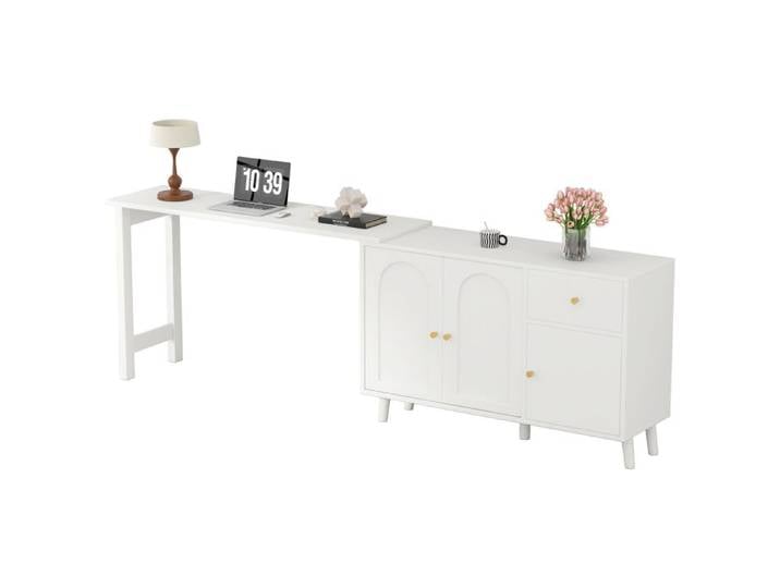 Multifonctionnel 2 en 1 bureau et placard – tournable à 360° 3 portes 1 tiroir – Élégante table informatique bureau de coin table