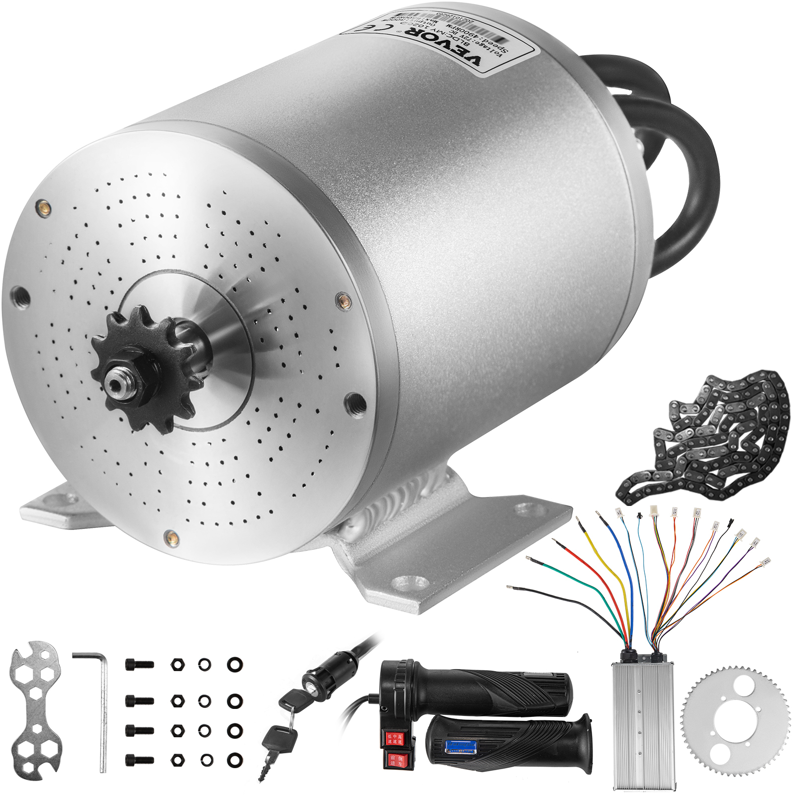 VEVOR Elektrischer bürstenloser Gleichstrommotor, 72 V, 3000 W, bürstenloser Elektromotor, 4900 U/min, bürstenloser Motorsatz mit Controller und Gasgriff für Elektroroller, E-Bike, Motor, Motorrad, DIY-Teile-Umbausatz