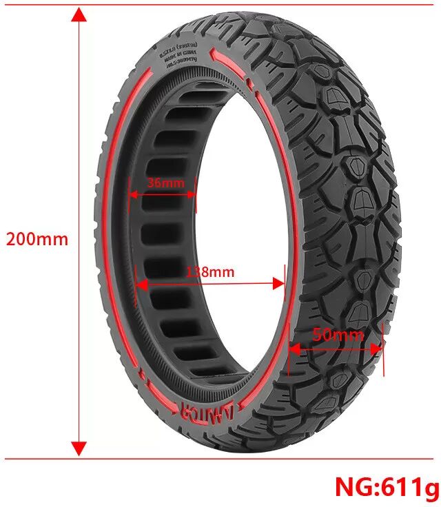 INF Pneu anti-crevaison pour scooter Xiaomi M365 8.5x2.0 (230x50) Noir/rouge