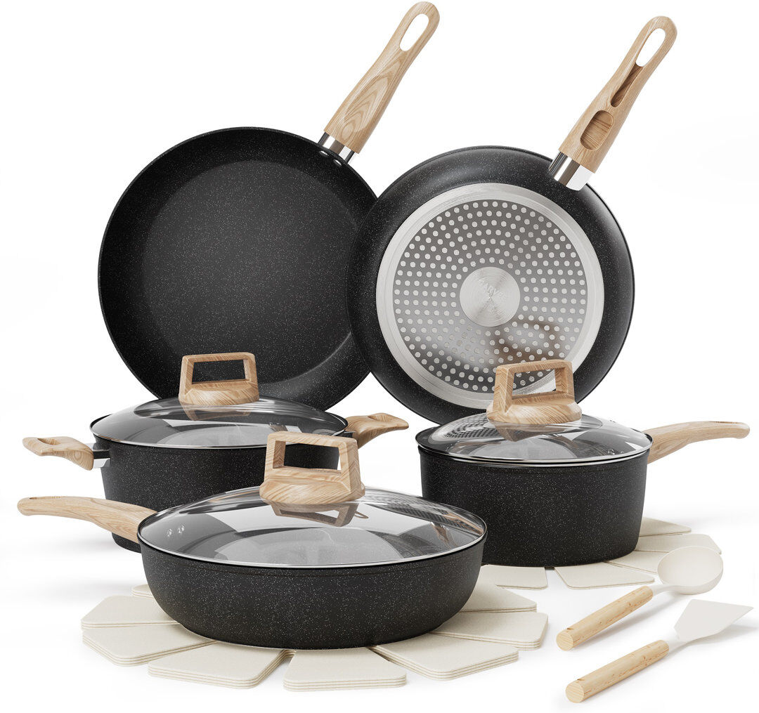 idealhouse 14 - Piece Aluminum Cookware Set Black 14