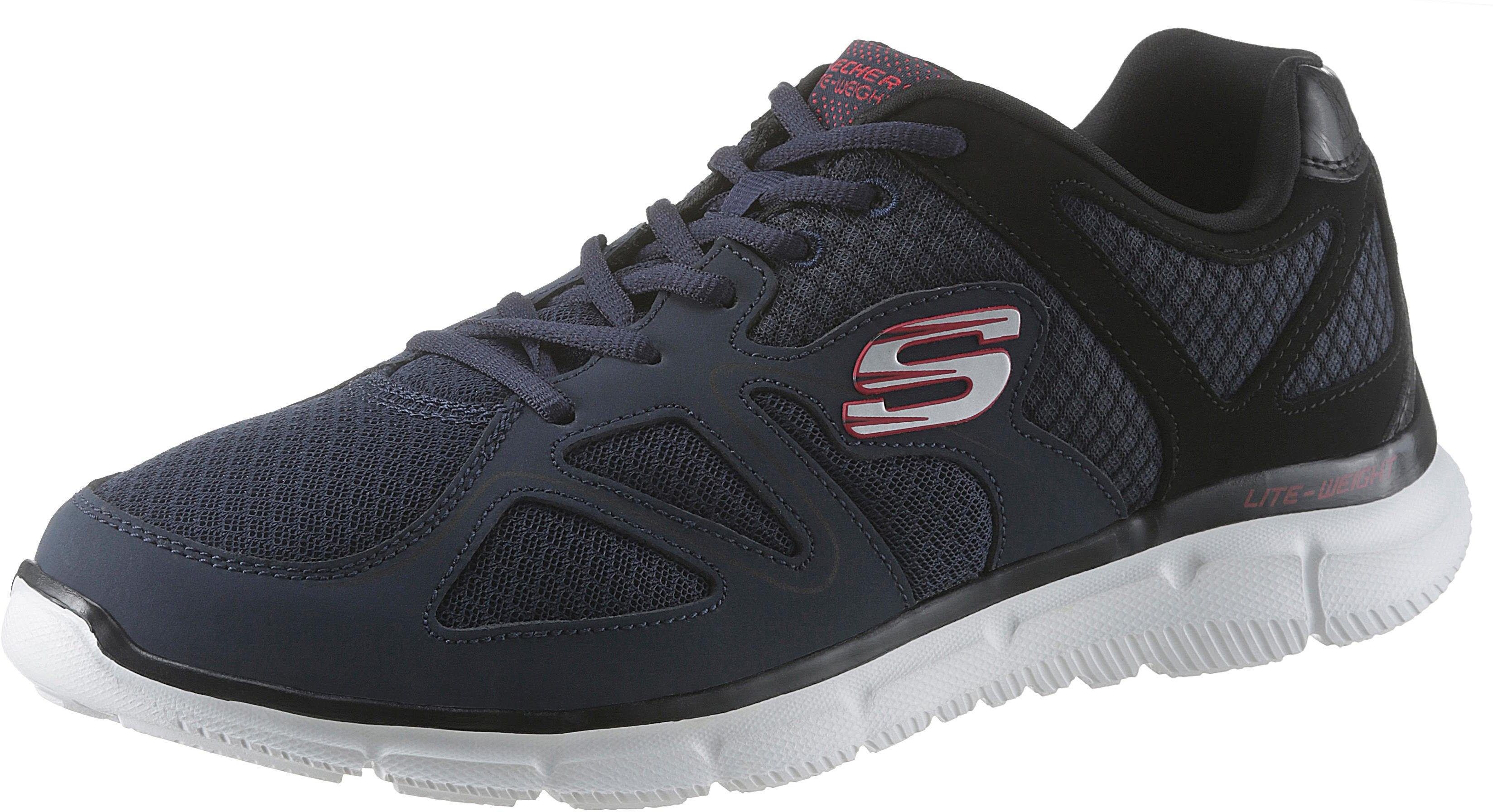 Sneaker SKECHERS "VERSE-FLASH POINT", Herren, Gr. 41, Textil, blau (nvbk navy), Leder, Textil, Schuhe Sneaker, Freizeitschuh, Halbschuh, Schnürschuh mit Memory Foam-Ausstattung nvbk navy 41, Textil