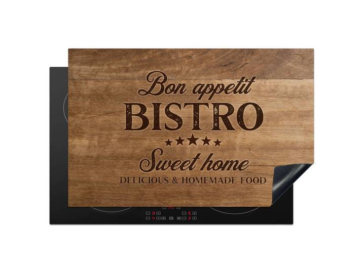 HERDABDECKPLATTE Zitat - Bistro - Guten Appetit - Süßes Zuhause - Holzmaserung Abdeckung Ceranfeld 81.2x52 cm